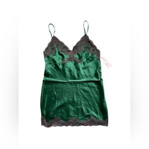 Gold Hawk Forest Green Silk Lace Cami Medium NWT